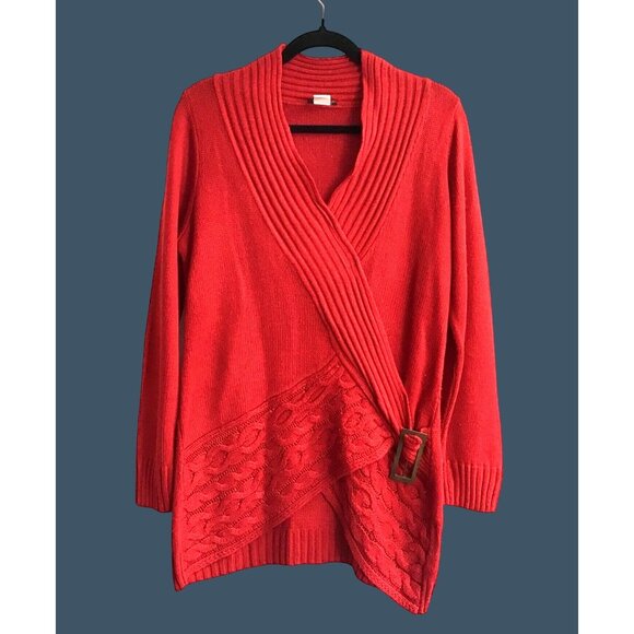 Venus Womens Red Knit Cardigan Wrap Sweater With Buckle Detail Size M - Picture 1 of 7